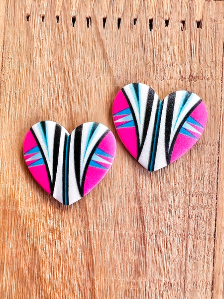 Hot Pink Faux Inlay Tribal Resin Heart