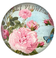 20mm Round Floral Glass Cabochons Mint