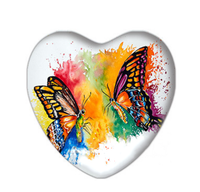 25mm Watercolor Butterfly Heart Glass Cabochon