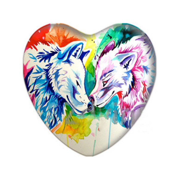 25mm Watercolor Wolf Heart Glass Cabochon