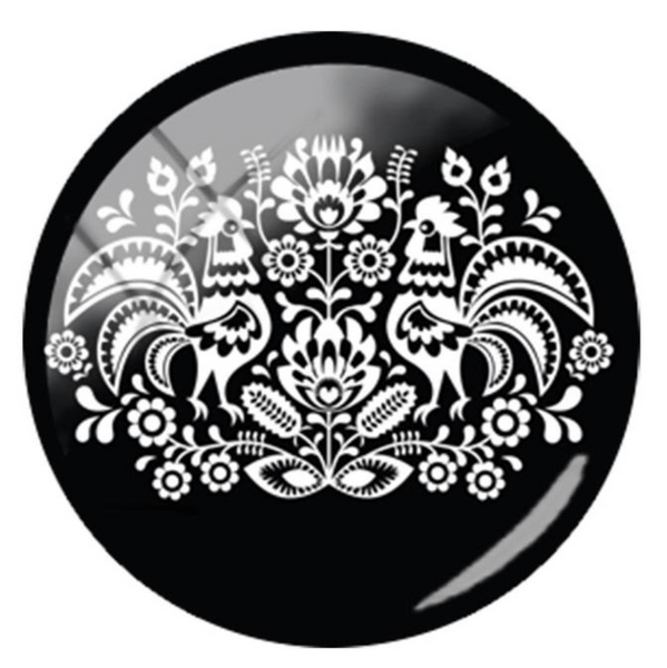 20mm Black & White Rooster Floral Glass Cabochon