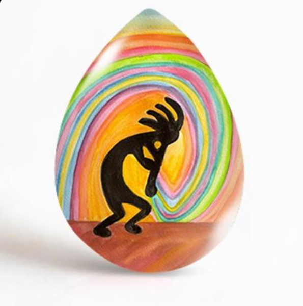 18x25mm Color Swirl Kokopelli Teardrop Glass Cabochon