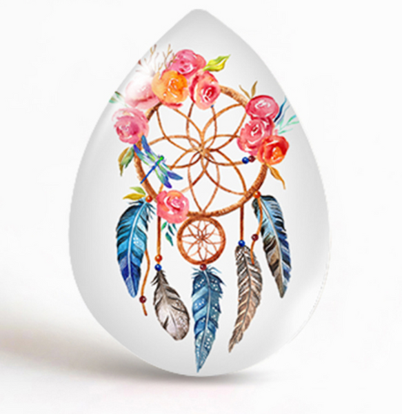 18x25mm Floral Dreamcatcher Teardrop Glass Cabochon