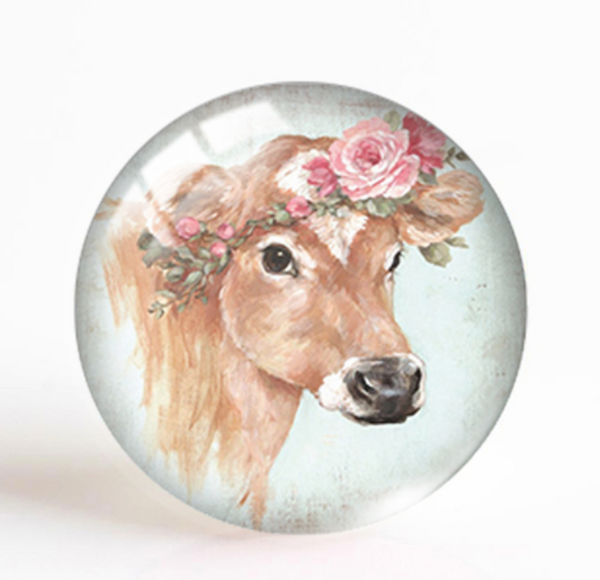 20mm Floral Watercolor Cow Glass Cabochon