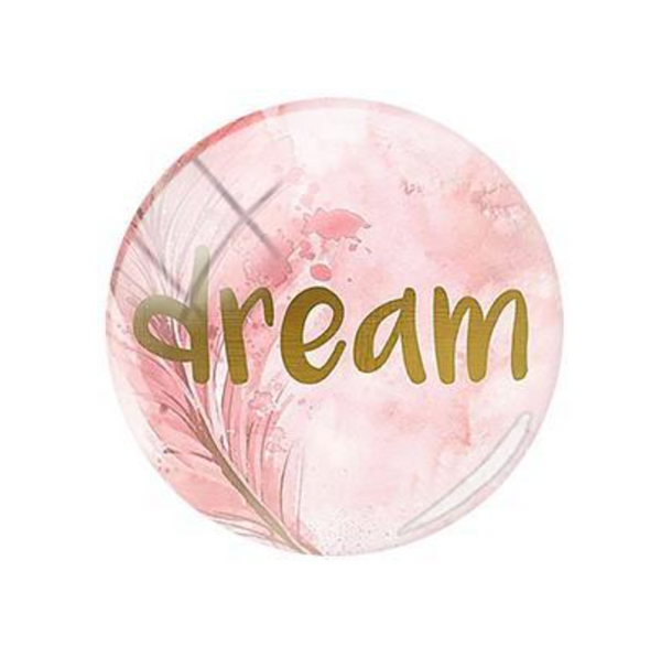 20mm Pink & Gold Dream Feather Glass Cabochon