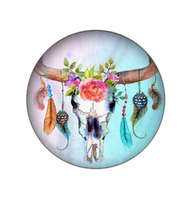20mm Floral Feather Cow Skull Glass Cabochon