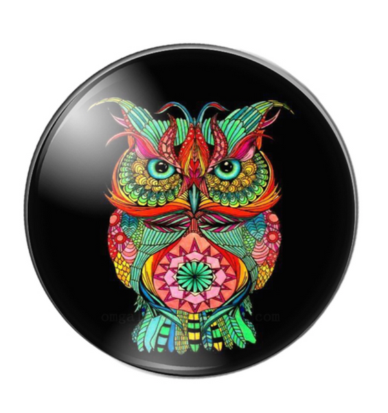 20mm Green & Red Owl Glass Cabochon