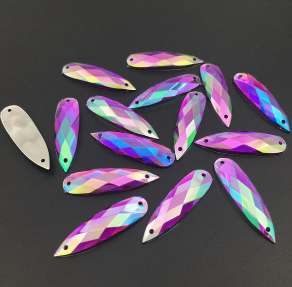 Acrylic Crystal Long Teardrops: Pink Purple AB 8x28mm
