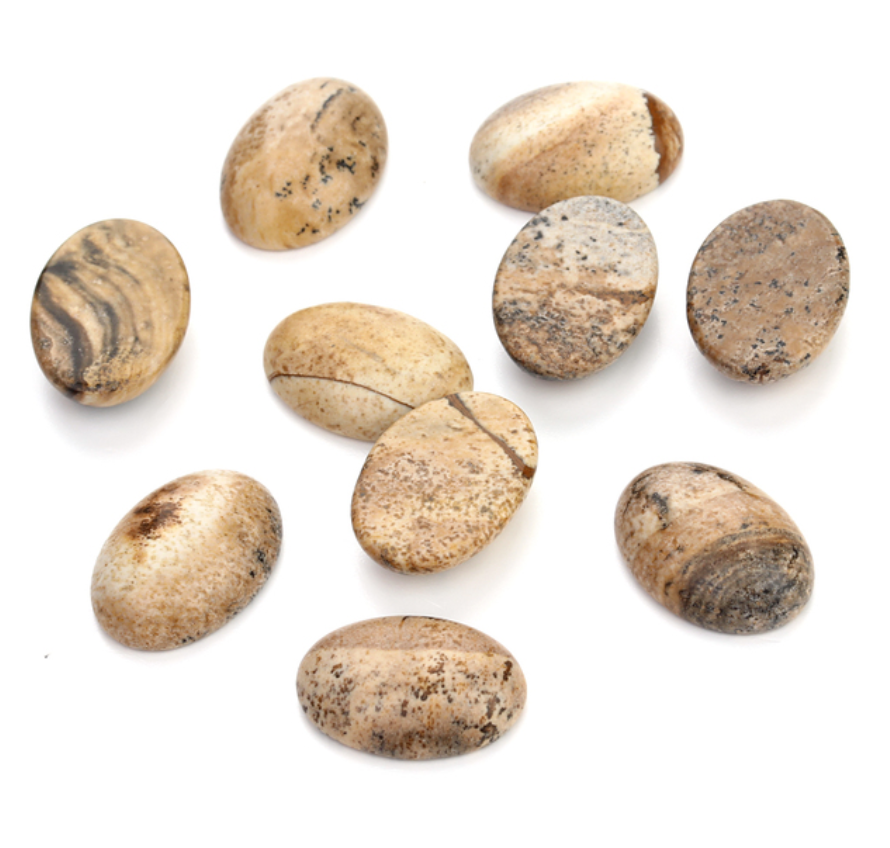 Oval Yellow Drawing Stone Cabochon 18x25mm