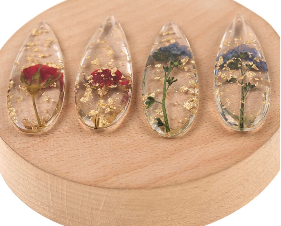 Clear Flower Resin Teardrop Slabs