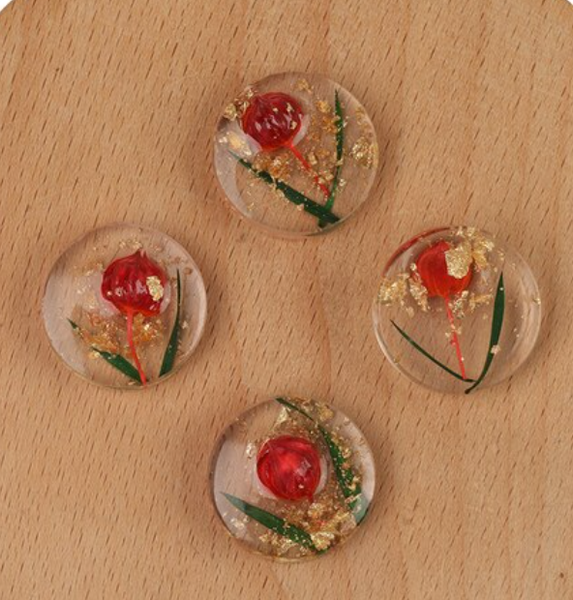 Clear Red Flower Resin Round Centerpieces 20mm