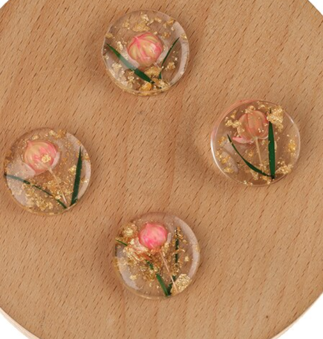 Clear Pink & Green Gold Foil Flower Resin Round Centerpieces 20mm