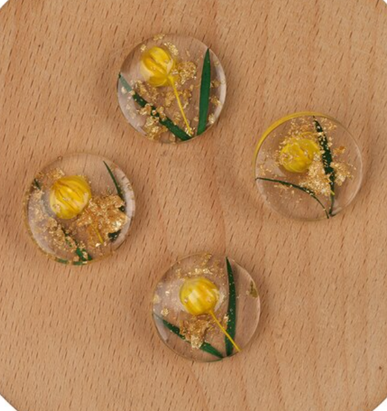 Clear Yellow Flower Resin Round Centerpieces 20mm