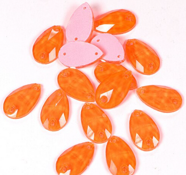 Glass Crystal Teardrops: Neon Orange Yellow 17x28mm