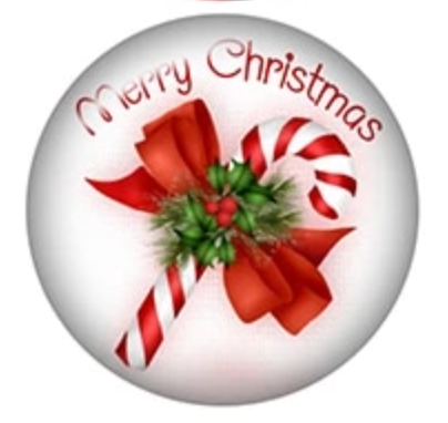 12mm or 20mm Merry Christmas Candy Cane Glass Cabochons