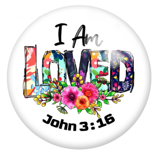 20mm I Am Loved John 3:16 Glass Cabochons