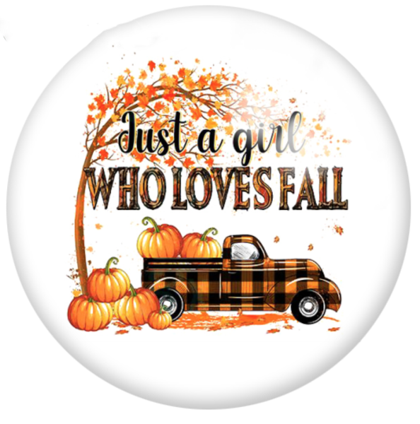 20mm Just a Girl Who Loves Fall Pickup Truck Pumpkins Glass Cabochons