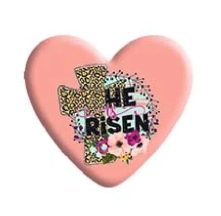 Leopard He is Risen Cross Resin Heart