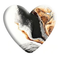 White, Black, & Gold Faux Stone Resin Heart