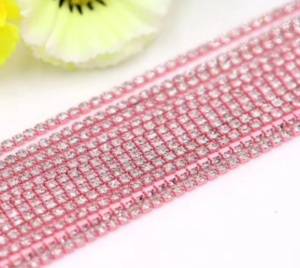 Light Pink with Clear Rhinestones SS8 Banding 1 Yard