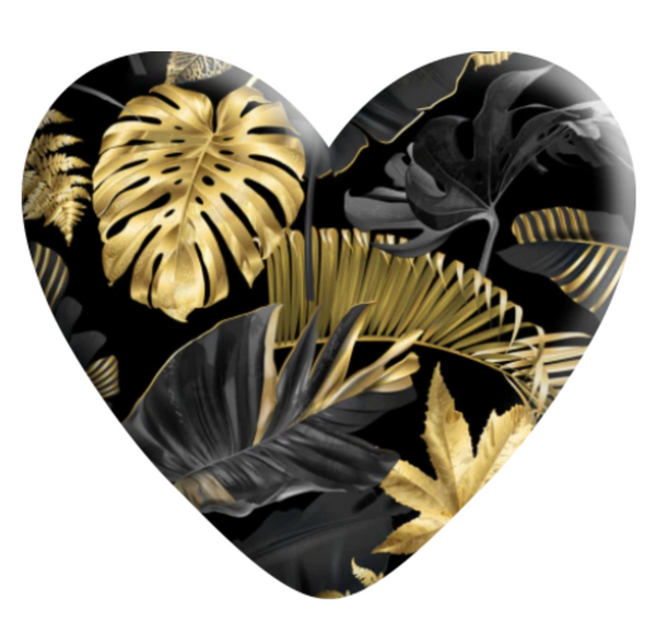 Black & Gold Tropical Leaf Resin Heart