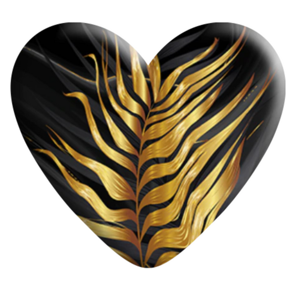 Black & Gold Tropical Leaf Resin Heart