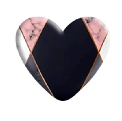 Pink & Black Geometric Resin Heart