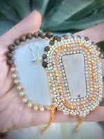 Gold, Tan, & Brown Beaded Pom Pom Earrings