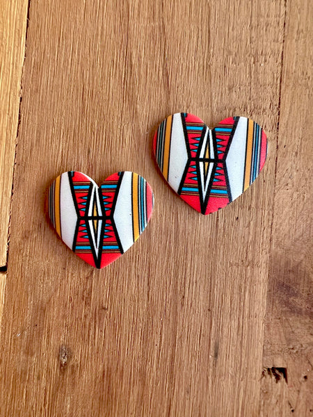 White & Red Faux Inlay Tribal Resin Heart
