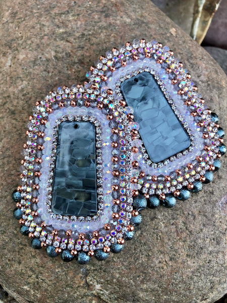 Teal & Grey Rose Gold Beaded Earrings