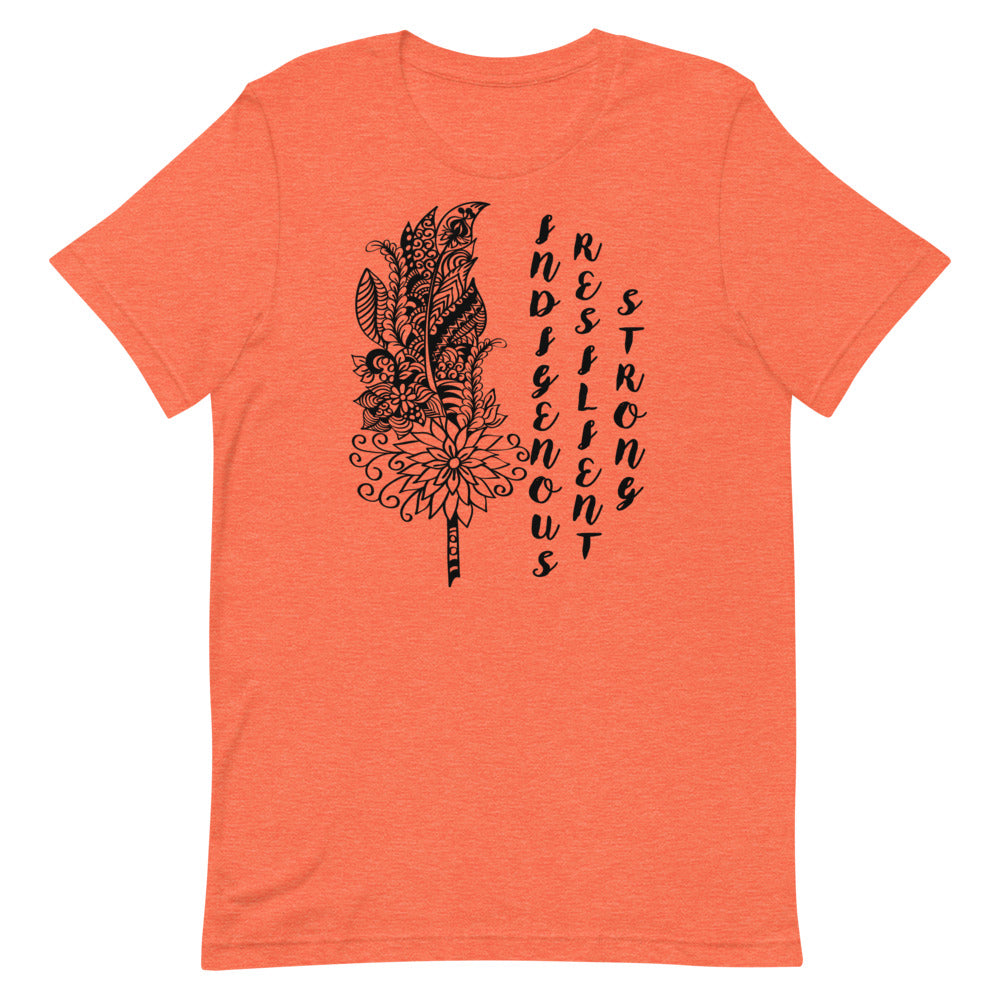 Indigenous Feather T-shirt: Black Writing