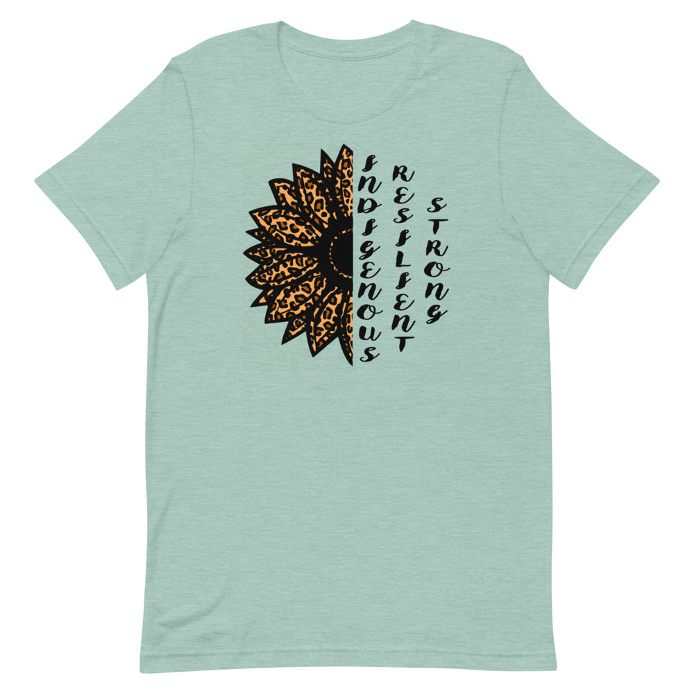 Indigenous Resilient Strong Sunflower T-shirt: Black Writing
