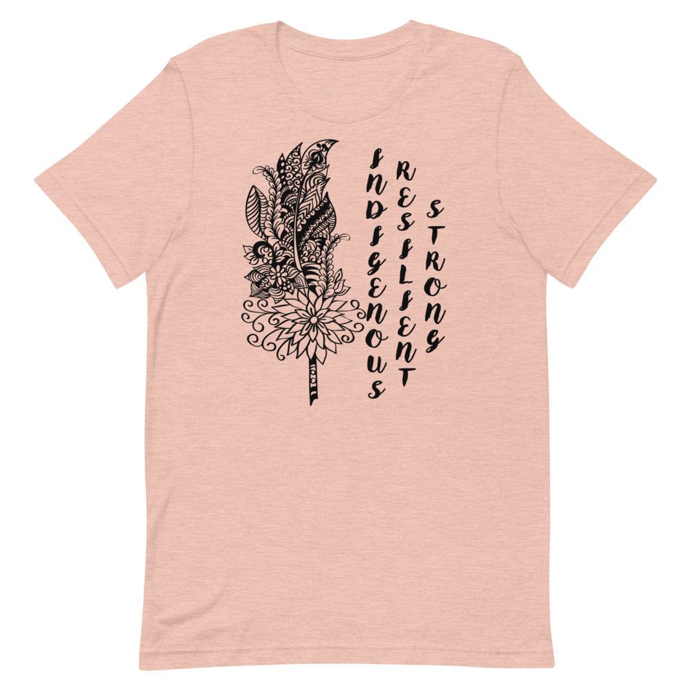 Indigenous Feather T-shirt: Black Writing