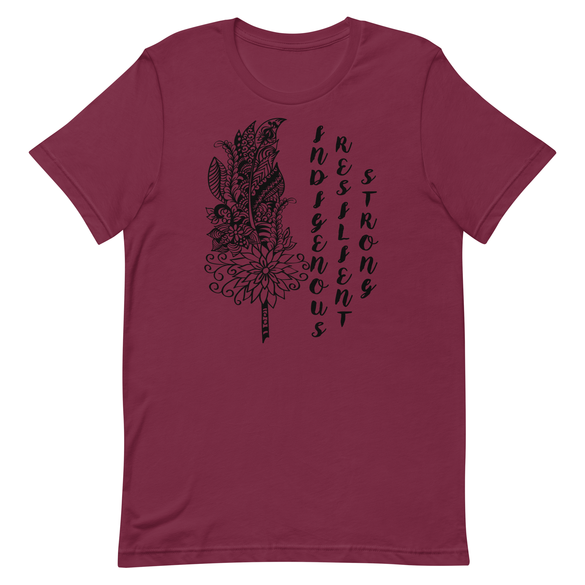 Indigenous Feather T-shirt: Black Writing