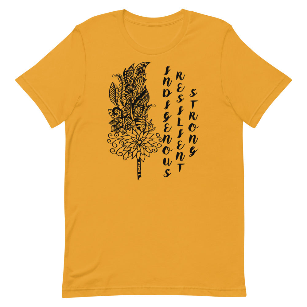Indigenous Feather T-shirt: Black Writing
