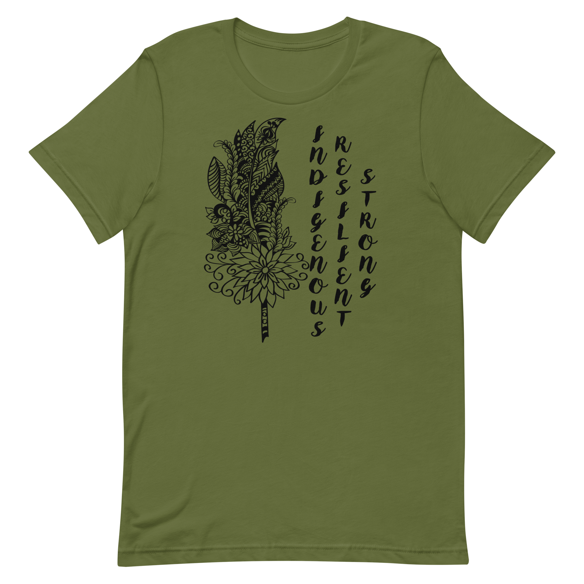 Indigenous Feather T-shirt: Black Writing