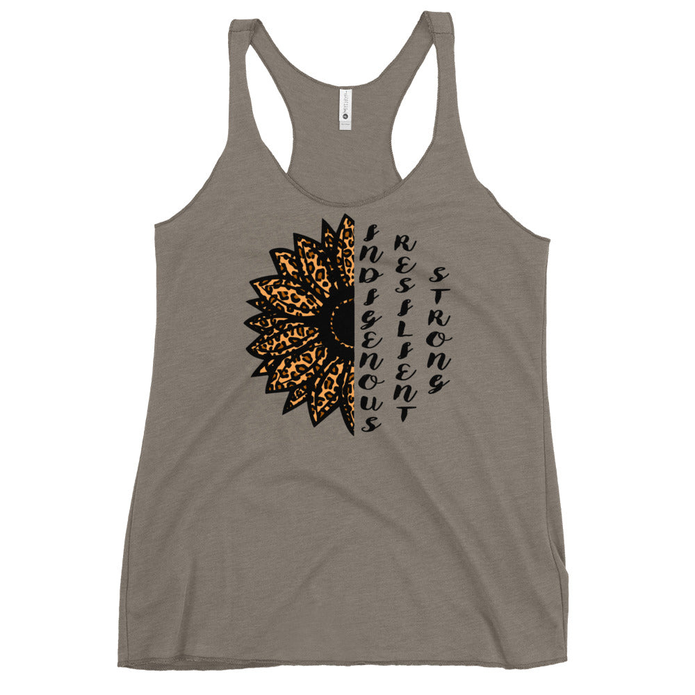 Indigenous Resilient Strong Sunflower Tank: Black Writing